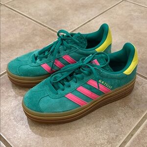 Adidas Gazelle Teal with Pink Stripes